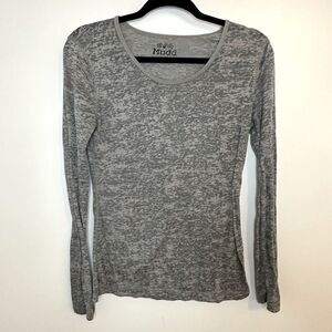 MUDD Grey/Sheer Long Sleeve Scoop Neck Top Size Large